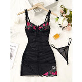 Transparent Sexy Lingerie Woman Underwire Bra And Panty Set Embroidery Floral Dress Elegant Nightdress Intimate Nightgown