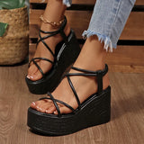 2026 New Chunky Platform Gladiator Sandals Women Gold Elastic Band Wedge High Heel Sandals Woman Plus Size 43 Summer Sandles