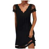 Womens Dresses Fashion Lace Mesh Patchwork Short Sleeve Bodysuit Clothes Elegant Temperament Party Knee Length Women Vestidos