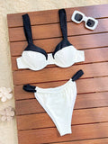 2025 New Sexy Halter Bikini Split Swimsuit Solid Color Splicing European and American Swimsuit Maillot De Bain 2 Pièce Femme