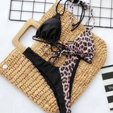 2026 Sexy Bikini Women Swimwear Swimsuit Leopard Patchwork Double-rope Halter Bikinis Set Bathing Suit Beach Bikinis Para Mujer