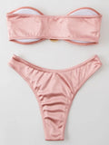 Shiny Bandeau Bikinis 2025 Strapless Bikini Female Swimsuit Women Swimwear Two-pieces Bikini Set High Cut Bathing Suit Swim Lady