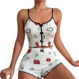 2 Pcs/Set Summer Women Pajamas Set Butterfly Heart Printing Sleeveless Backless Cop Top High Waist Shorts Sleepwear For Sleeping