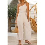 Foridol Waist Folds Backless Double Strap Casual Wide Leg Jumpsuit Long Pants Green 2025 New Female Loose  Jumpsuit