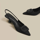 Brand Woman Slingback Shoes Fashion  Spring New Ladies High Heels Elegant Med Heel Pointed Toe Slip on Sandal Mules