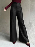 Women's Black High-Waisted Suit Pants Draped Slim-Fit Versatile Workwear for Lady Spring Autumn High-Waisted Straight-Leg Pants