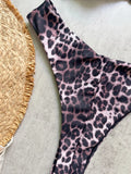 Sexy women's triangle leopard print bikini 2-piece set metal V decoration summer beach split swimsuit