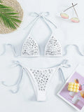 DEKA Women Sexy Rhinestones Bikini Set With Solid Color Thong Swimwear Female Push Up Swimsuit Beach Swimming Bathing Suit