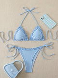 Halter Triangle String Bikinis 2026 Women Sexy Striped Swimsuit Ruffle  Swimwear Female Bathers Bathing Swimming Swim Suit