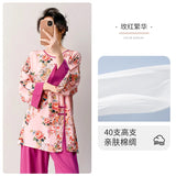 Plus size mother's cotton silk pajamas spring and summer new Chinese style can be worn outside home clothes Mother's Day gift