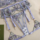 Toucheart Erotic Lingerie Fancy Embroidery See-through Mesh Contrast Color Patchwork Gathertogether Women Delicate Underwear Set