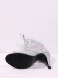 Silver Glitter Mesh Lace Up Summer Ankle Boots Women Peep Toe Zipper 10cm Stiletto High Heel Club Prom Dance Party Shoes Size 43