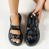 2026 Summer Open Toe Breathable Flat Bottom Comfortable Casual Women's Shoes Solid Color Buckle Fashion
