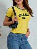 Summer Women's Casual T-shirt Short Sleeve Round Neck Slim Fit Cropped Tee Tops Shirts Streetwear
