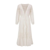 Summer Bikini Cover Up See-through Lace Thin Cardigan Long Sleeves Tassel Sunscreen Lace Up Maxi Dress Summer Beach Dress
