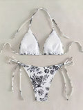 2026 Halter Triangle Bikinis Printed Swimsuit Women Sexy String Swimwear Female Bathers Swimming Bathing Swimming Swim Suit