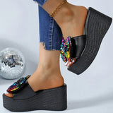 Women Colorful Sequins Platform Slippers Fashion 2025 Wedge Open Toe Black Sandal Ladies New Plus Size Thick Bottom Slides Mujer