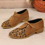 Large Size Leopard Print Single Shoes Women 2026 New Pointed Toe Lace Up Low Heel Shoes Woman Retro Faux Suede Pumps Ladies