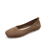 Women Leisure Flats Summer Autumn Flat Shoes Breathable Knitted Square Toe Slip-on Female Daily Walking Driving Loafers