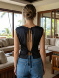 New Women Sleeveless Shirts Satin Lace Trim Deep V Neck Cropped Tops Blouses for Going Out Party Street Summer Vest
