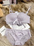 MOYISU Push Up Bra for Small Bust - French Chic Lace Bralette Set, Wireless Comfort Support Anti-Sag Underwear for Petite Women