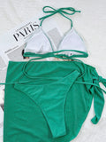 2026 New Sexy Bikini Set 3-Piece Solid Swimwear Swimsuit Women 3 Piece Bikinis Set Bathing Suit Beach Bikini Female Shiny Fabric