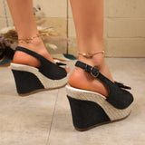 Retro Denim Wedge Heeled Sandals Women Plus Size 43 Bowknot Chunky Platform Sandalias Mujer Back Strap Thick Sole Summer Sandles