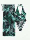 2026 Halter One Piece Swimsuit & Beach Skirt Sexy Backless Swimwear Women Bathing Swimming Swim Suit Female Summer Beachwear