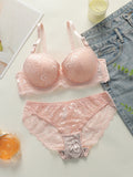 Pink Floral Lace set Lingerie Romantic Bralette Panty Girl set Women underwear set Women's 2-piece underwear set A2123
