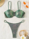 Snake Skin with Bra Cup Micro Thong Bikini Female Swimsuit Women Swimwear Two-pieces Bikini Set Bather Push Up Bathing Suit Swim