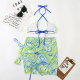 3 Pieces Bikini Set With Skirt  Tie Dye String Thong Bathing Suit Women Swimsuit Female  Swimwear Beach Wear Swim Lady Summer
