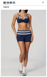 Breathable Striped Patchwork Yoga Clothing Women Fake Two-piece Sports Bra Folding High Waist Shorts Gym Running Fitness Suit
