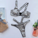 Bikini 2026 Sexy Bronzing Snakeskin Hollow Swimwear Swimsuit Women Bikinis Set Bathing Suit Beach Bikini Luxe Female Metal Ring