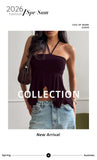 Phantasy Fashion Halter Crop top Fashion Brown Tank Top Women Sexy Split Camisole Lady Night Out Streetwear 2026 Summer Clothing