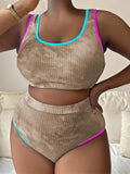 Large Size 3XL Women's Patchwork Swimsuit Sexy Backless High Waist Swimwear Textured Bikini Set Female Beachwear Holiday Biquini
