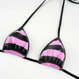 PU Leather Micro Bikini Set Women Swimsuit Japanese Kawaii Stripes Bra Set Sexy Lingerie Underwear Summer Swimwear Costume