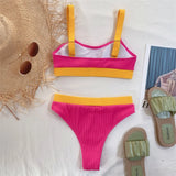 New Sexy Ribbed Splicing Female Swimsuit High Waist Bikini Women Swimwear Two-pieces Bikini Set Bather Bathing Suit Swim V2329