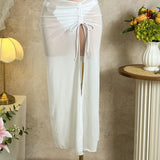Sexy Black Mesh Long Skirt 3 Piece Bikini Set Women White Metal Ring Linked Push Up Bra Swimsuit Holiday Bathing Suits Swimwear