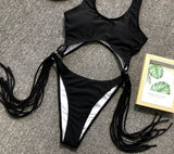 DEKA Long Tassel One Piece Swimwear Hollow Out Women Backless Swimming Suit Cut Out Halter Cross Swimsuit Female Beachwe Bathing