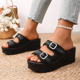 Summer Women's Chunky Platform Sandals 2026 Thick Bottom Wedges Slippers Women Plus Size 43 Double Buckle Casual Sandles Woman