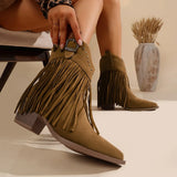 Women Ankle Boots Autumn  Suede Chelsea Boots Pointed Toe Tassel High Heel Shoe Rivet Fashion Retro Cowboy Boots Botas Mujer