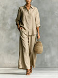 2026 spring and summer women's suit cotton and linen wide-leg pants suit