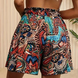 Print Loose Wide Leg Shorts for Women Shorts Summer Casual Elastic Waistband A-Line Shorts Chic Ladies Holiday Beach Shorts