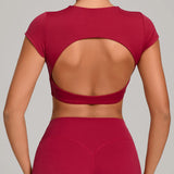 No Padded Women's Yoga T-shirt Short Sleeves Bra Backless Fitness Top Beautiful Back Gym Clothes Form-fitting Running Tee