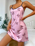 Women Butterfly Print Spaghetti Strap Nightgown Sleeveless Slim Fit Sleep Dress Soft Breathable Summer Home Loungewear