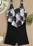 2026 Ruffle Printed Swimsuit One Piece Black Swimwear Women Bathers Bathing Swimming Swim Suit Female Beachwear