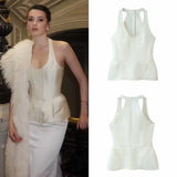 Women's Fashion Casual Halter Neck Slim-Fit Cream White Halter Neck Corset Top With Hem Sleeveless Waist Blouse For Women TTLD