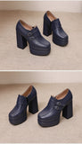 Plus Size Double Row Small Buckle Side Zipper Square Toe Double Layer Platform High Thick Heel Women's Pumps Shallow High Heels