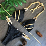 Patchwork Halter High Cut Knitted Bikini Women Swimwear Female Swimsuit Two-pieces Bikini Set Brazilian Bather Bathing Suit Swim