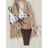 New Floral Flowers Dots High Cut Leg Bikini Women Swimwear Female Swimsuit Two-pieces Bikini set Bather Bathing Suit Swim V6964